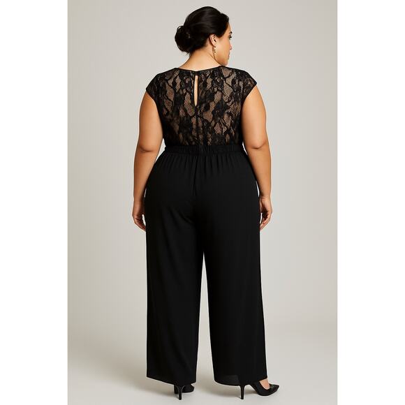 Worthington Black Lace & Chiffon Wide-Leg Plus Size Jumpsuit – Size 22W - Picture 2 of 5